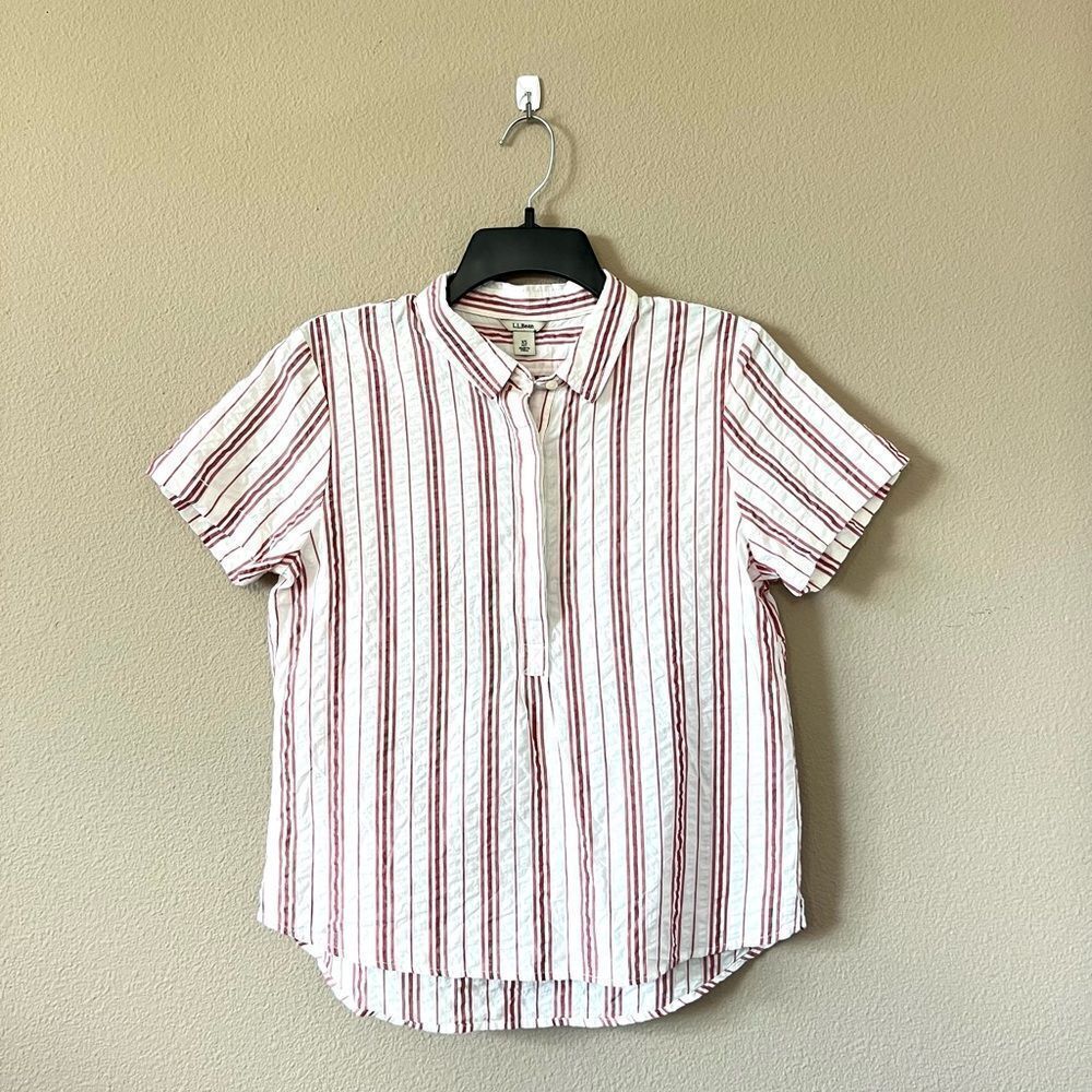 L. L. Bean Striped Half Button Front Top